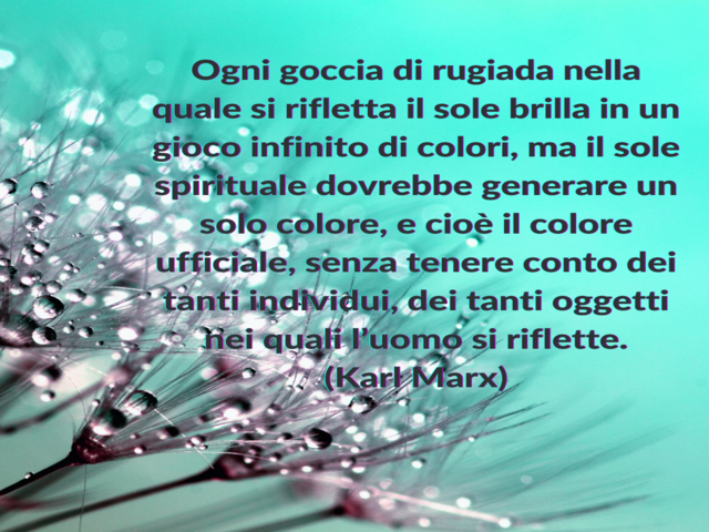 Ogni goccia di rugiada nella quale si rifletta il sole brilla in un gioco infinito di colori, ma il sole spirituale dovrebbe generare un solo colore, e cioè il colore ufficiale, senza tenere conto dei tanti individui, dei tanti oggetti nei quali l’uomo si