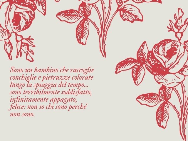 Sono un bambino che raccoglie conchiglie e pietruzze colorate lungo la spiaggia del tempo... sono terribilmente soddisfatto, infinitamente appagato, felice: non so chi sono perché non sono.