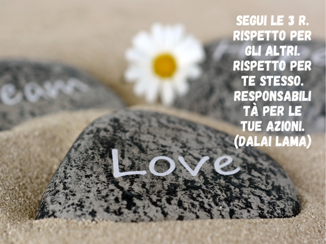 Segui le 3 R. Rispetto per gli altri. Rispetto per te stesso. Responsabilità per le tue azioni.(Dalai Lama)