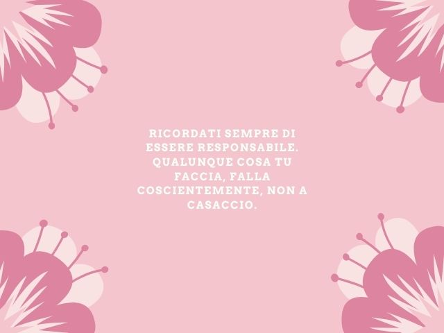 Ricordati sempre di essere responsabile. Qualunque cosa tu faccia, falla coscientemente, non a casaccio.