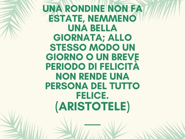Una rondine non fa estate, nemmeno una bella giornata; allo stesso modo un giorno o un breve periodo di felicità non rende una persona del tutto felice.(Aristotele)