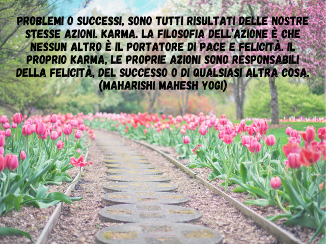 Problemi o successi, sono tutti risultati delle nostre stesse azioni. Karma. La filosofia dell’azione è che nessun altro è il portatore di pace e felicità. Il proprio karma, le proprie azioni sono responsabili della felicità, del successo o di qualsiasi a