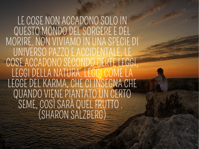 Le cose non accadono solo in questo mondo del sorgere e del morire. Non viviamo in una specie di universo pazzo e accidentale. Le cose accadono secondo certe leggi, leggi della natura. Leggi come la legge del karma, che ci insegna che quando viene piantat