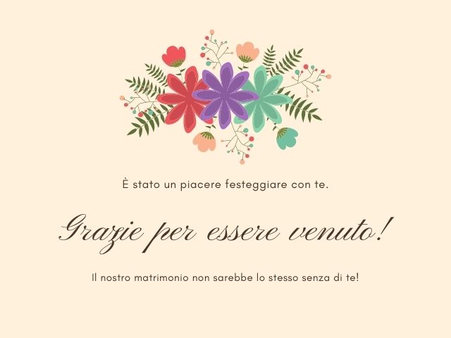 E' stato un piacere festeggiare con te. Grazie per essere venuto! Il nostro matrimonio non sarebbe stato lo stesso senza di te!