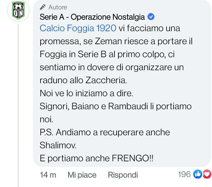 La scommessa: "Se il Foggia va in B, organizziamo il raduno allo Zaccheria con Signori, Rambaudi, Baiano, Shalimov e… FRENGO"
