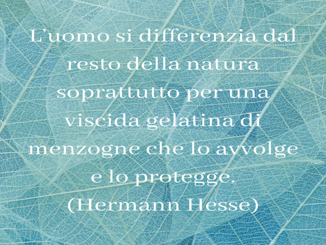 L’uomo si differenzia dal resto della natura soprattutto per una viscida gelatina di menzogne che lo avvolge e lo protegge.(Hermann Hesse)