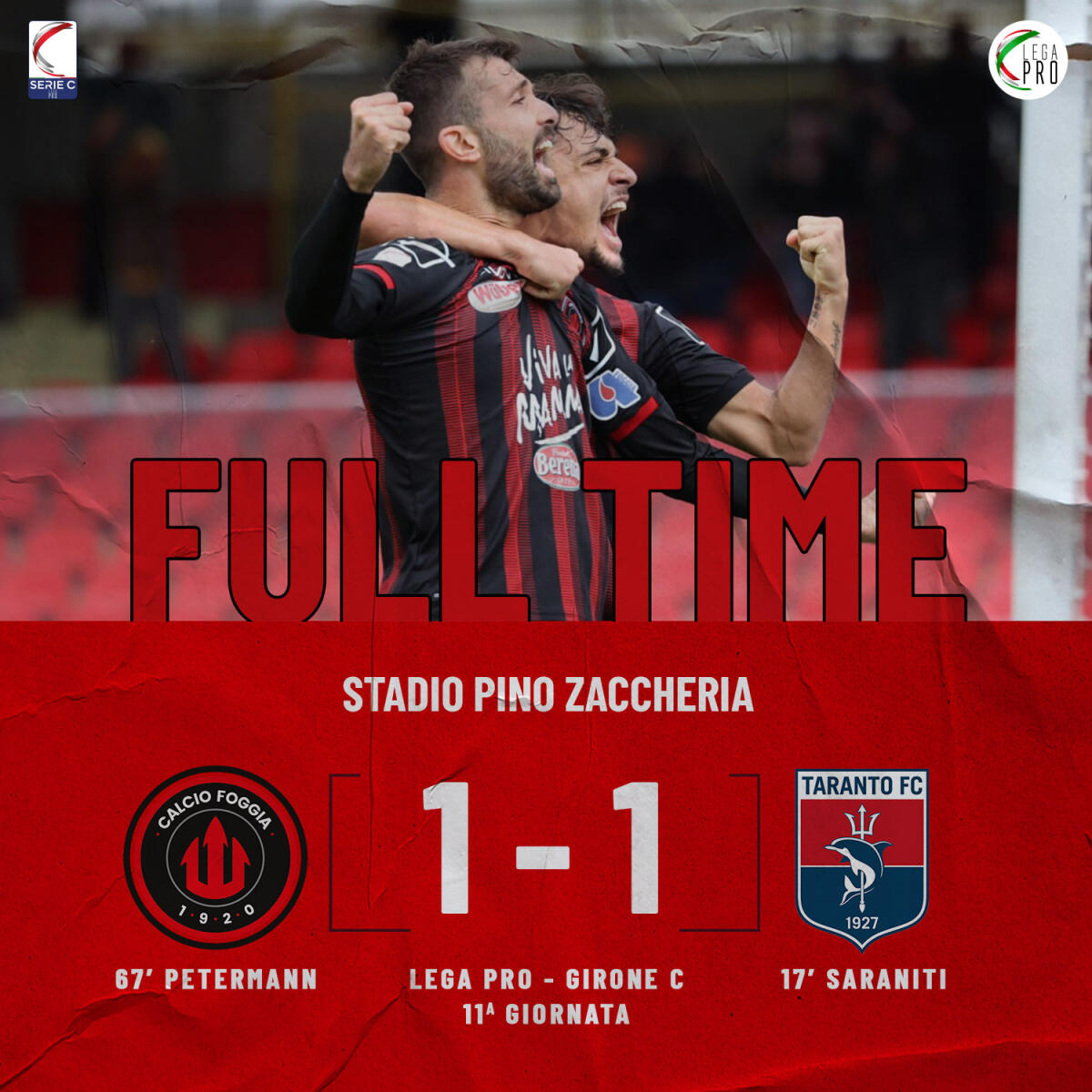 Serie C, il Foggia riacciuffa il Taranto: 1-1 allo Zac - Immagine in evidenza: Foggia-Taranto 1-1 - crediti foto: pagina ufficiale Facebook Calcio Foggia 1920