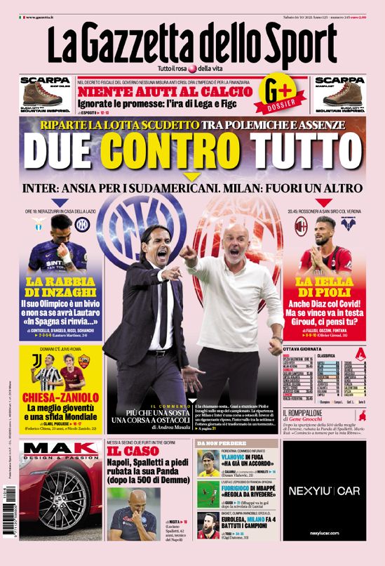 Rassegna stampa, le prime pagine dei quotidiani sportivi di oggi