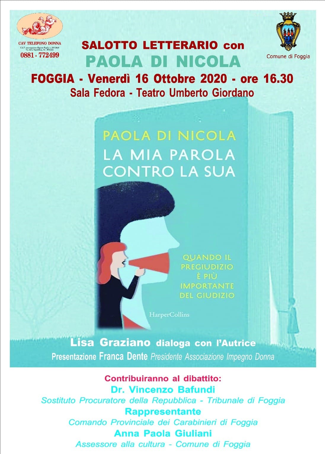 La copertina del libro e locandina dell'evento