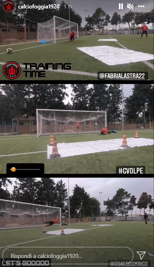 L'allenamento dei portieri del Foggia in vista del Monopoli - crediti foto: Instagram Stories Calcio Foggia 1920