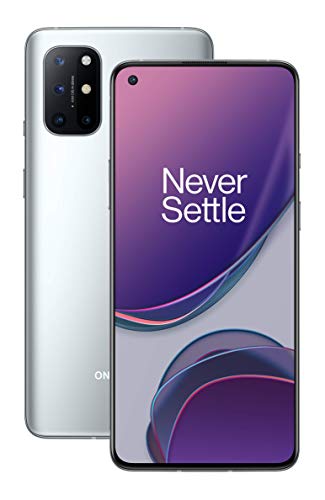 OnePlus 8T Smartphone 6.55 '120 Hz FHD + Display Fluido, 8 GB di RAM + 128 GB di Spazio di Archiviazione, Quad Camera, 65 W Warp Charge, Dual SIM, 5G, Argento (Lunar Silver)