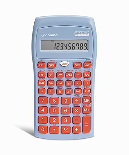 Osama - Calcolatrice Scientifica Scuola, Università e Ufficio con 56 Funzioni, 10 Cifre in Mantissa e 2 in Esponente + Custodia Rigida Scorrevole, Calcolatrice Professionale 9,6x2x16,3cm Azzurro/Rosso