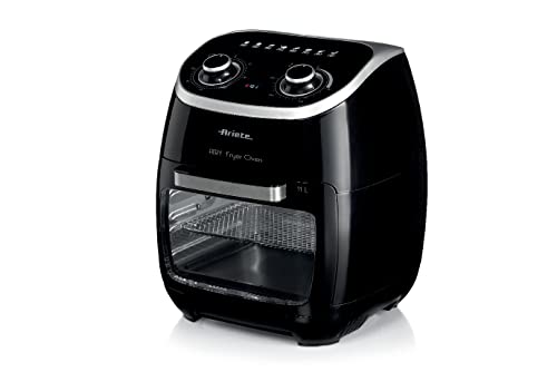 Ariete 4619, Friggitrice ad Aria Forno Elettrico, Frigge senza olio e grassi, 2000 Watt, 11 Litri, Temperatura max 200°, 3 Griglie, Cestello Girevole e Girarrosto, Luce Interna, Nero