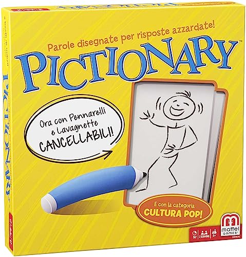 Pictionary Disegna l'Indizio della Carta e Prova ad Indovinare, Gioco di Carte per Serate in Famiglia e con Amici, con Pennarelli e Lavagnette Inclusi, Giocattolo per Bambini, 8+ Anni, Dpr76