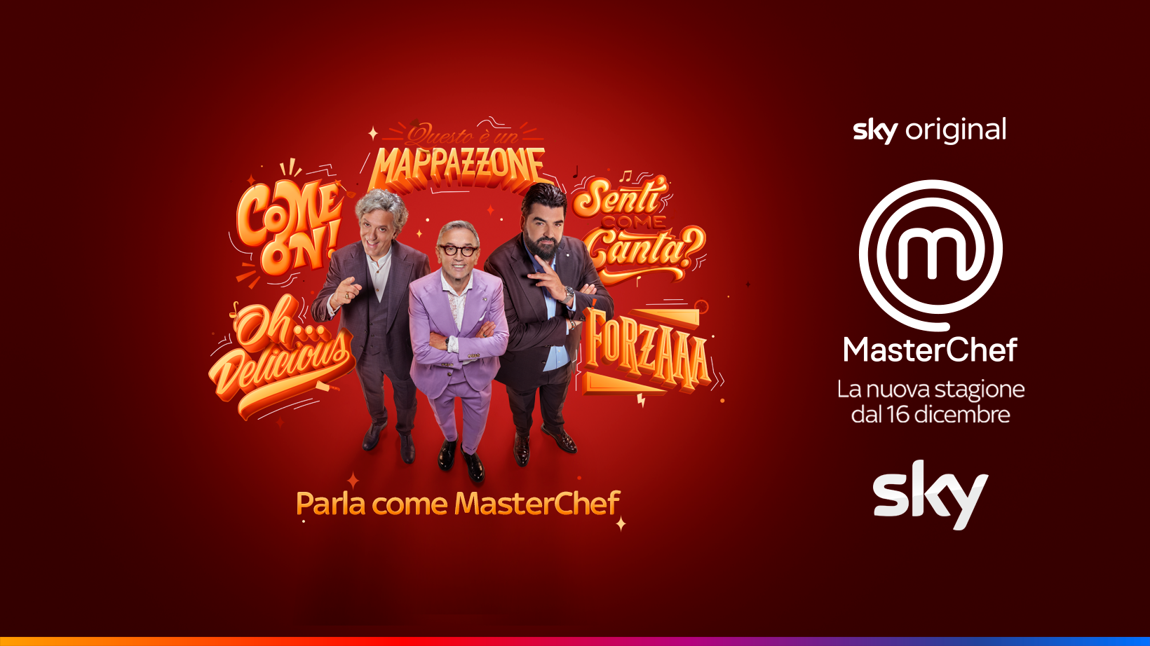 Si riaccendono il 16 dicembre alle 21.15 i fornelli di MasterChef Italia, il cooking show di Sky prodotto da Endemol Shine Italy e in diretta streaming anche su Now. La ricerca del migliore chef amatoriale di Italia verrà guidata dal trio formato da Bruno