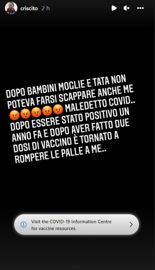 L'Instagram Story di Domenico Criscito