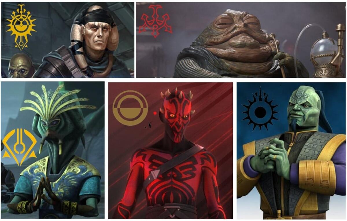 I cinque Sindacati Criminali: i gruppi malavitosi in Star Wars - I leader dei cinque sindacati criminali e i loro simboli