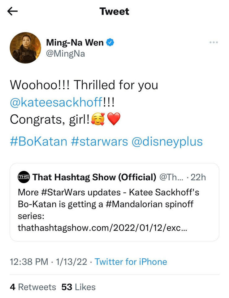 Il tweet di Ming-Na Wen, poi cancellato
