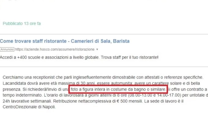 "Italian sexism row over job advert asking for bathing suit image"