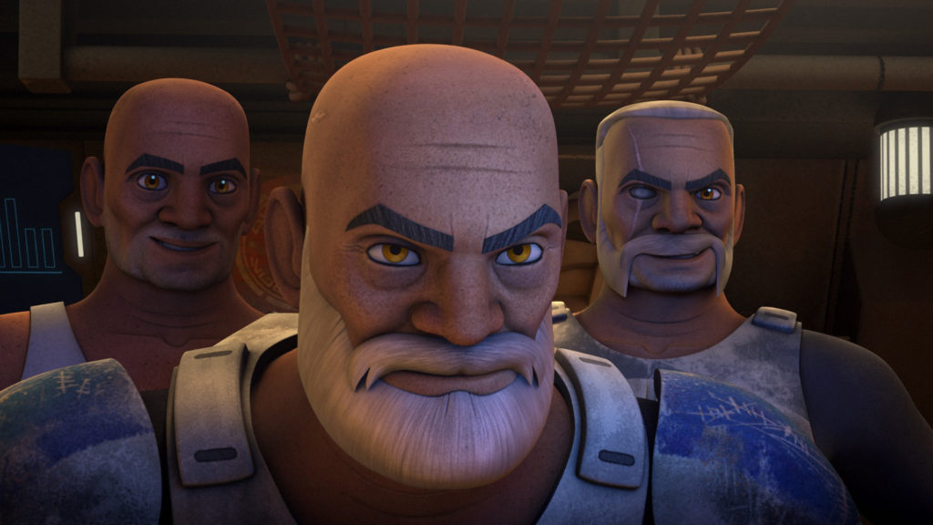 Da sx a dx: Gregor, Rex e Wolffe in Rebels.Da: SW rebels