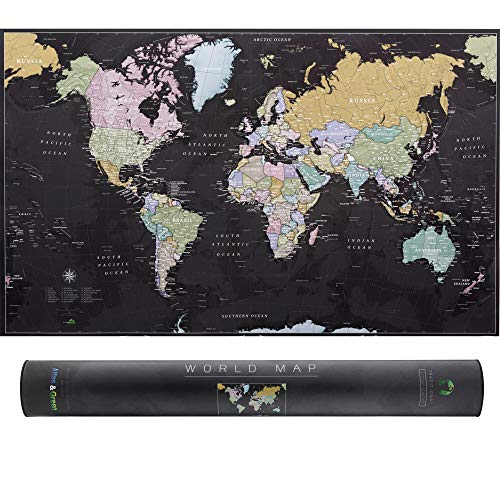 ATLAS & GREEN Mappamondo da Parete | Cartina Geografica Mondo | Viaggio Accesosri Utili | Mappa del Mondo da Parete | Dettagli Geografia Fisica