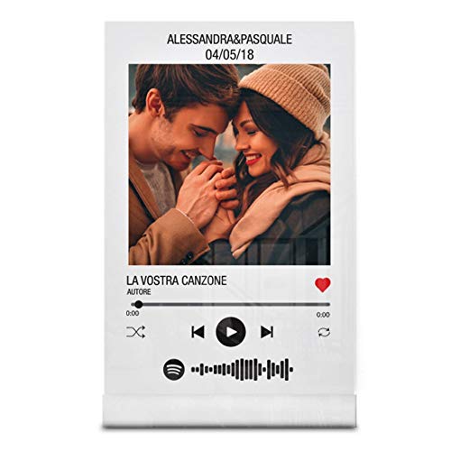 Babloo Targa Musica Personalizzata con Foto Nomi e Canzoni Stampa UV su Plexiglass Acrilico Trasparente con codice Spotify scansionabile Idea Regalo San Valentino per fidanzati (13X20cm)