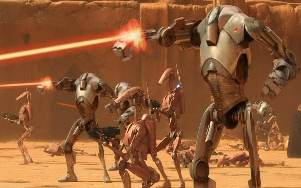 Droidi separatisti durante la battaglia di Geonosis in Episodio II