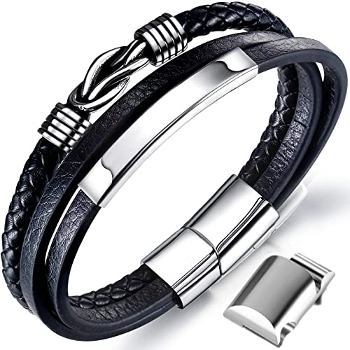 Gkmamrg Bracciale da Uomo in Pelle Nera con Cinturino in Pelle Braccialetto Intrecciata, in Vera Pelle Intrecciata 22.5cm