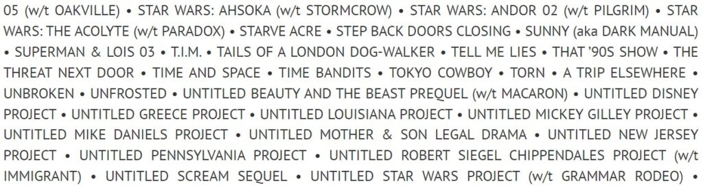 L'elenco delle nuove serie tv in produzione, nell'ultima riga il progetto "Grammar Rodeo" (Fonte: Production Weekly)