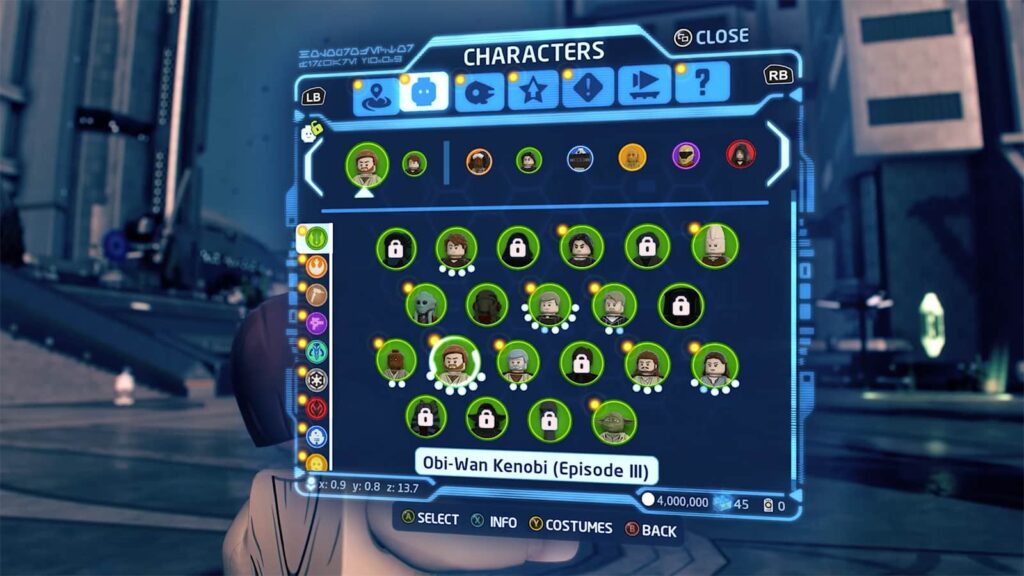 Menu di gioco di LEGO Star Wars The Skywalker Saga