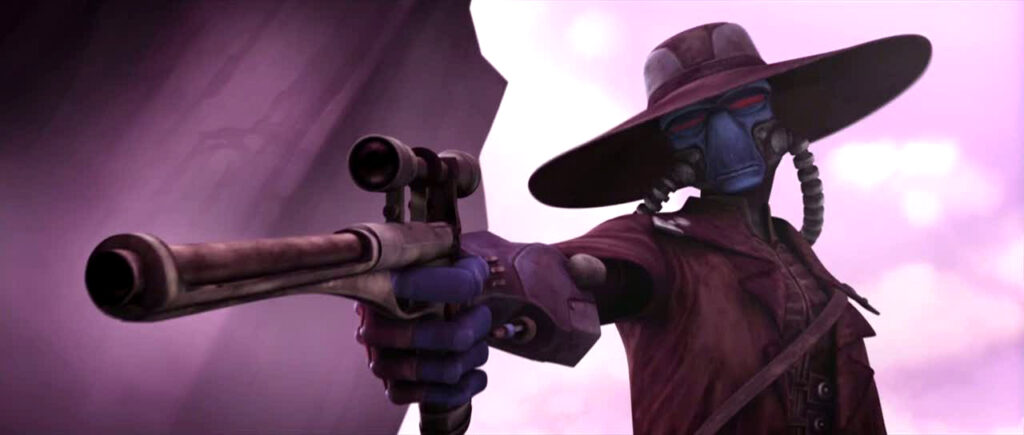 Cad Bane impugna il suo blaster in The Clone Wars