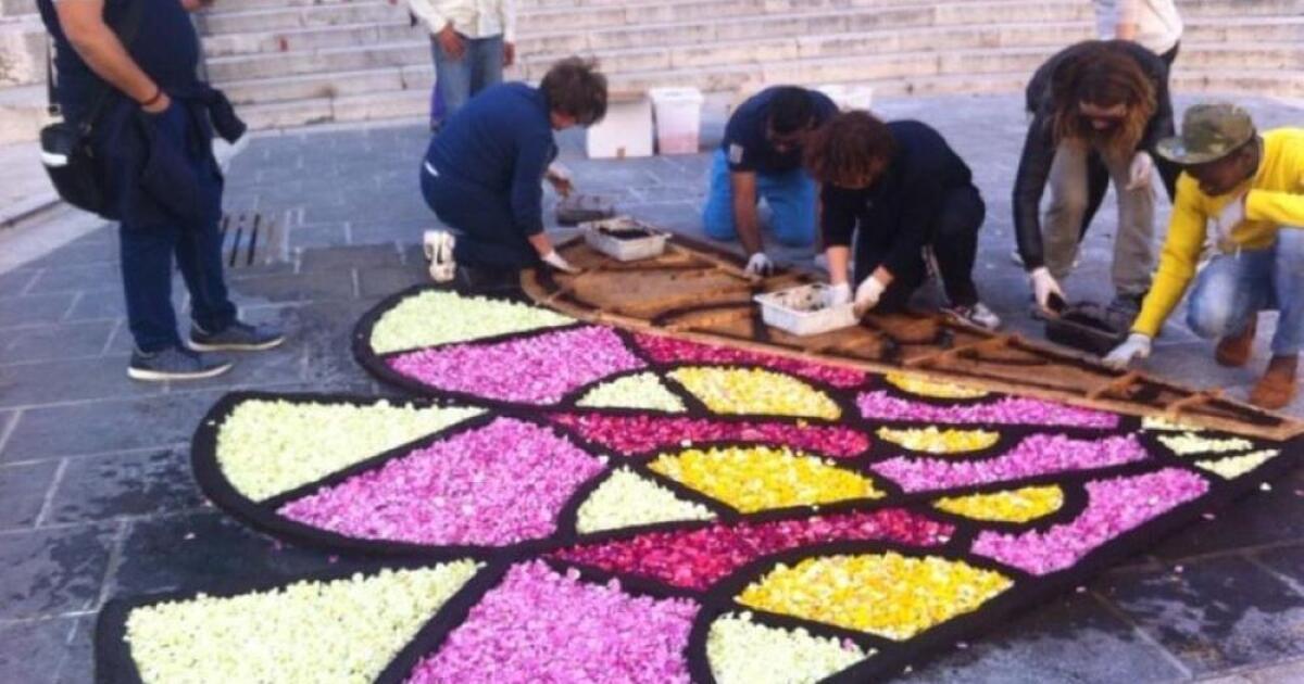 Candela inneggia alla pace con tappetto floreale e una mostra d’arte - 