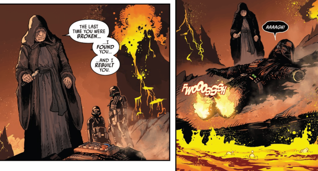 Sidious abbandona Vader su Mustafar dopo averlo punito e smembrato
