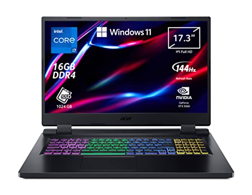 Acer Nitro 5 AN517-55-75R8 Notebook Gaming, Processore Intel Core i7-12700H, Ram 16 GB DDR4, 1024 GB PCIe SED SSD, Display 17.3' FHD IPS 144 Hz LCD, NVIDIA GeForce RTX 3060 6 GB, Windows 11 Home