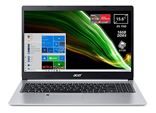 Acer Aspire 5 A515-45-R3BP PC Portatile, Notebook, Processore AMD Ryzen 7 5700U, RAM 16 GB DDR4, 512 GB PCIe NVMe SSD, Display 15.6' FHD IPS LED LCD, AMD Radeon, Windows 10 Home, Silver