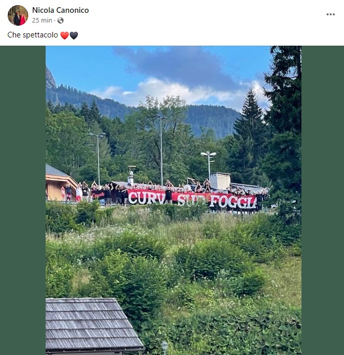 Immagine in evidenza: il post del presidente del Foggia Nicola Canonico dedicato alla Curva Sud