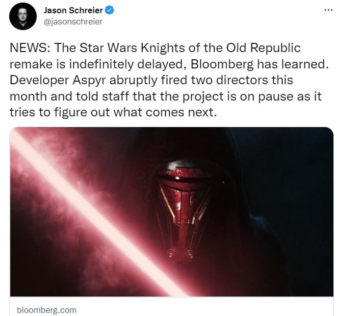 Knights of The Old Republic: il tweet di Schreier