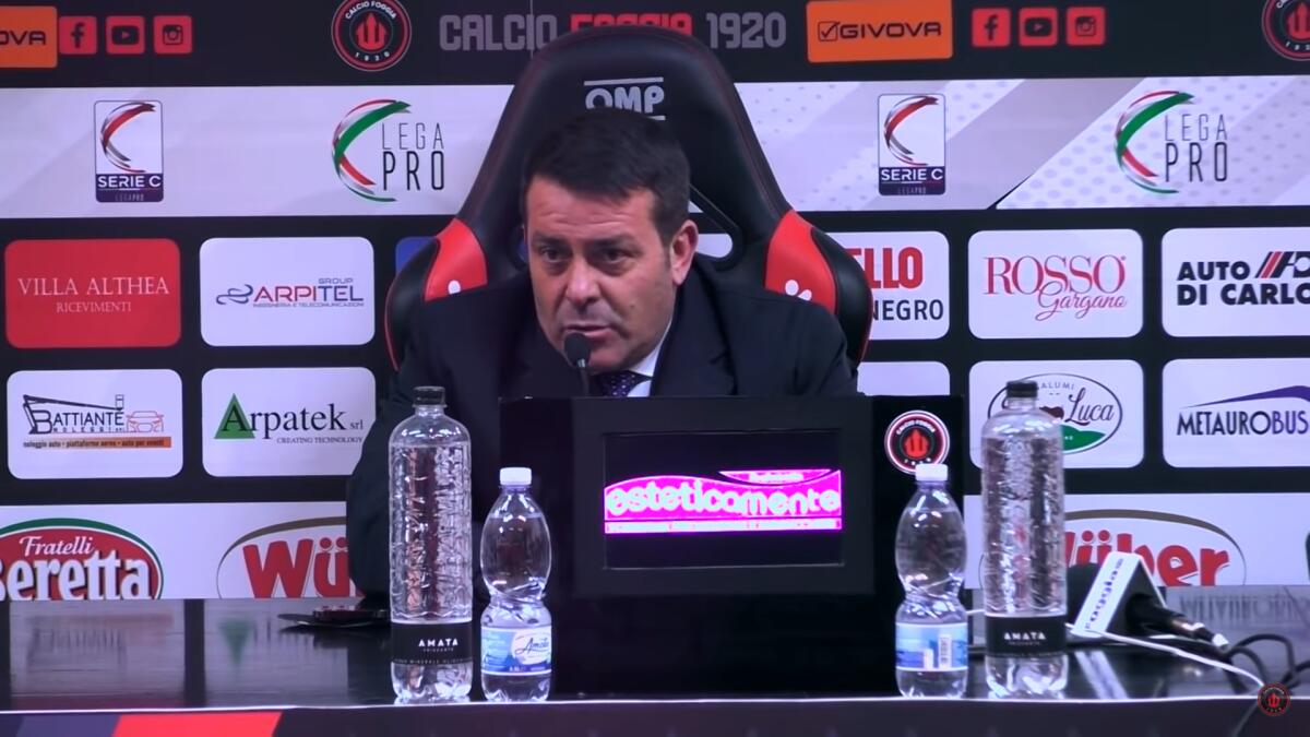 Foggia, i tifosi chiedono a Canonico il ritorno di un big - Immagine in evidenza: Nicola Canonico, presidente del Calcio Foggia 1920 - crediti foto: screenshot dalla conferenza stampa post Foggia-Catanzaro (12/04/2022), pubblicata sul canale ufficiale YouTube del Calcio Foggia 1920