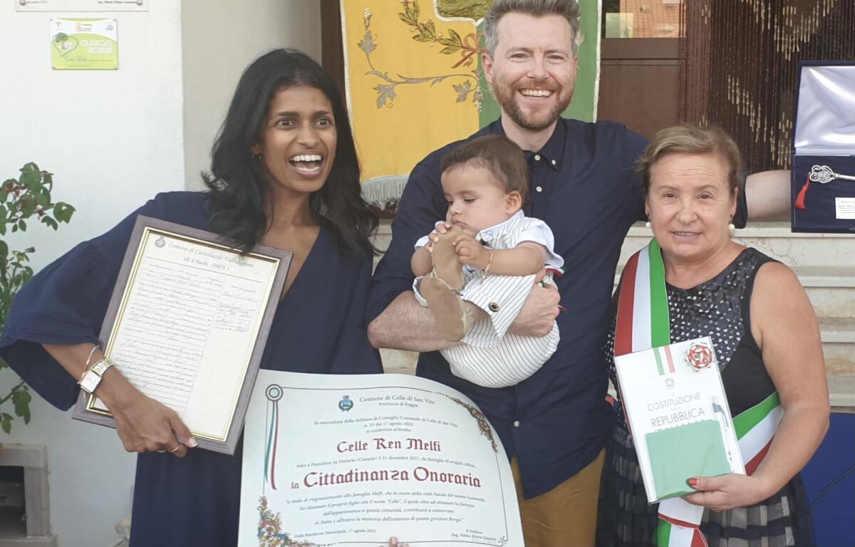 Festa per Celle, il bimbo italo- canadese che si chiama come il piccolo paese del foggiano - 