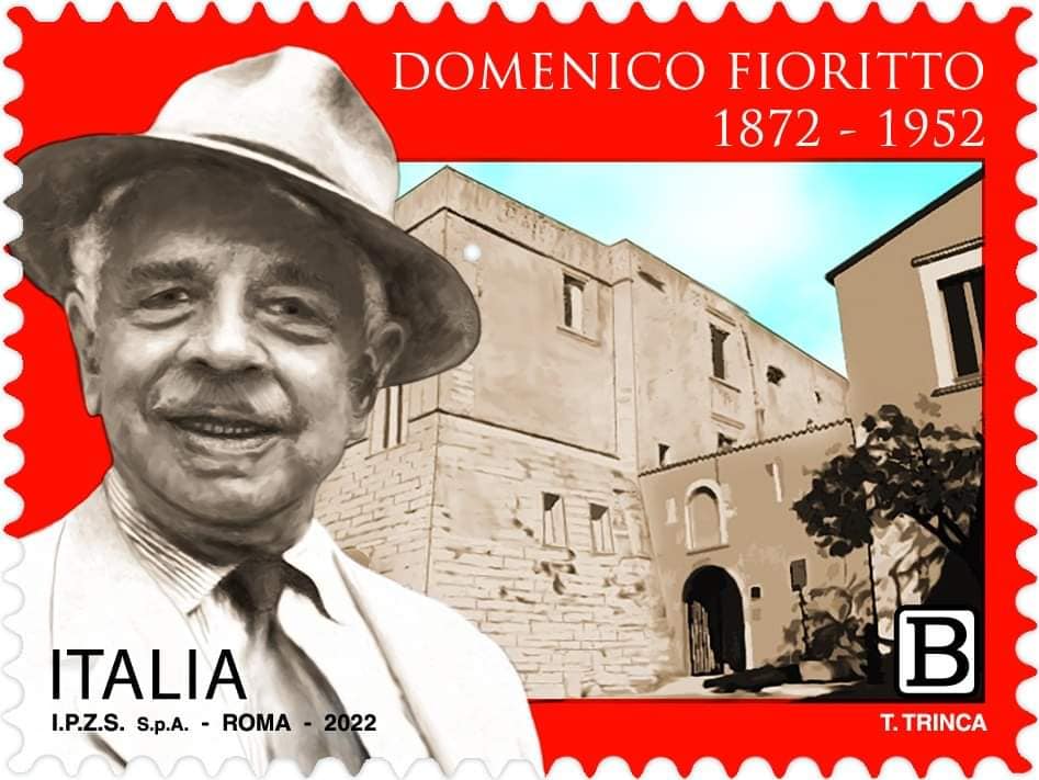 "Questa è l'anteprima del francobollo che sarà in circolo portando in tutta Italia l'immagine di Domenico Fioritto e del nostro castello sullo sfondo. Un evento storico per San Nicandro Garganico e noi Sannicandresi" (Matteo Vocale)