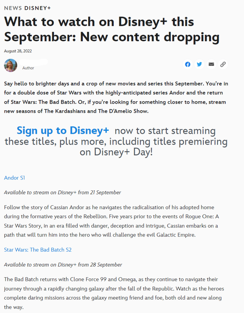 L'articolo dal sito ufficiale di Disney Plus Australia