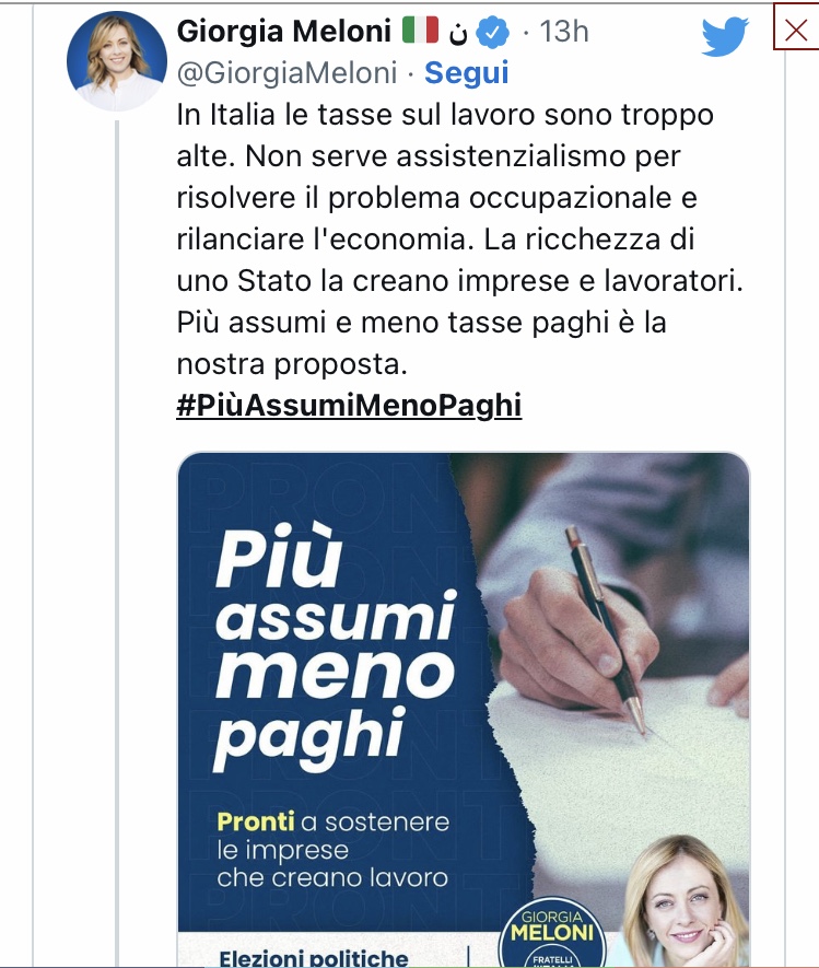 Scontro social fra Meloni e Conte su tasse, lavoro e reddito di cittadinanza
