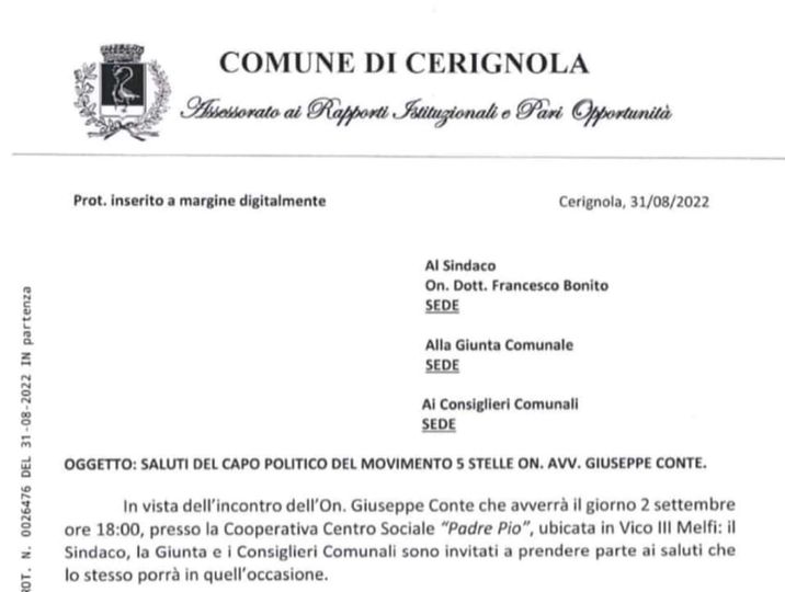 L'invito pubblicato, dopo le polemiche, dall'assessora Olga Speranza sulla sua bacheca facebook