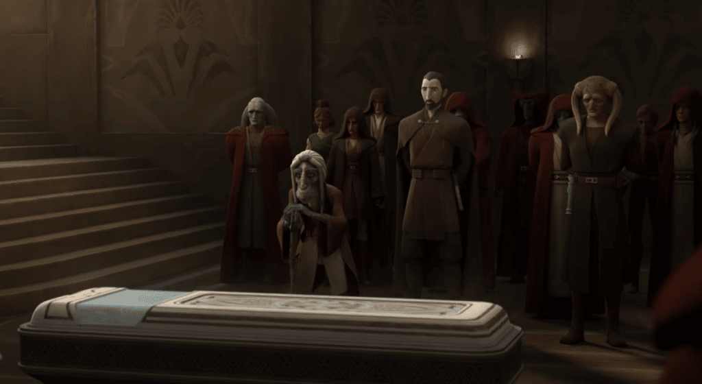 I jedi di fronte ad un feretro