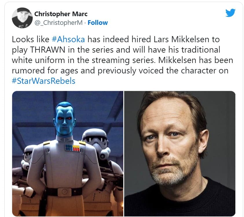 Lars Mikkelsen, doppiatore di Thrawn in Rebels, potrebbe impersonarlo anche in live-action