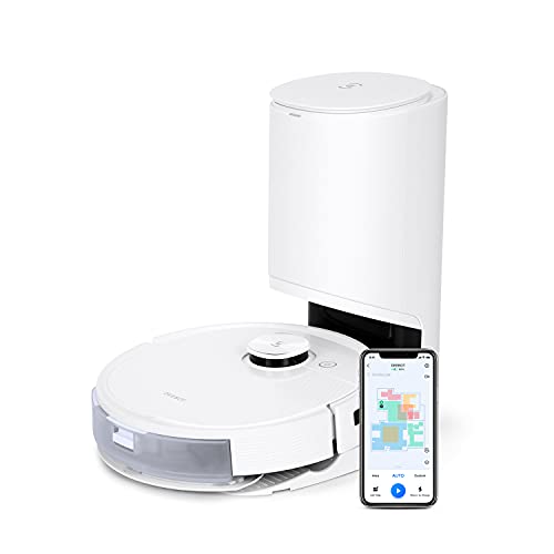 ECOVACS Deebot T9+ Robot Aspirapolvere Lavapavimenti con Mappatura, Stazione Di Svuotamento Automatico, Spazza Aspira Lava, 3000 Pa, Rilevamento Ostacoli 3D, ottimo per peli animali domestici, Bianco