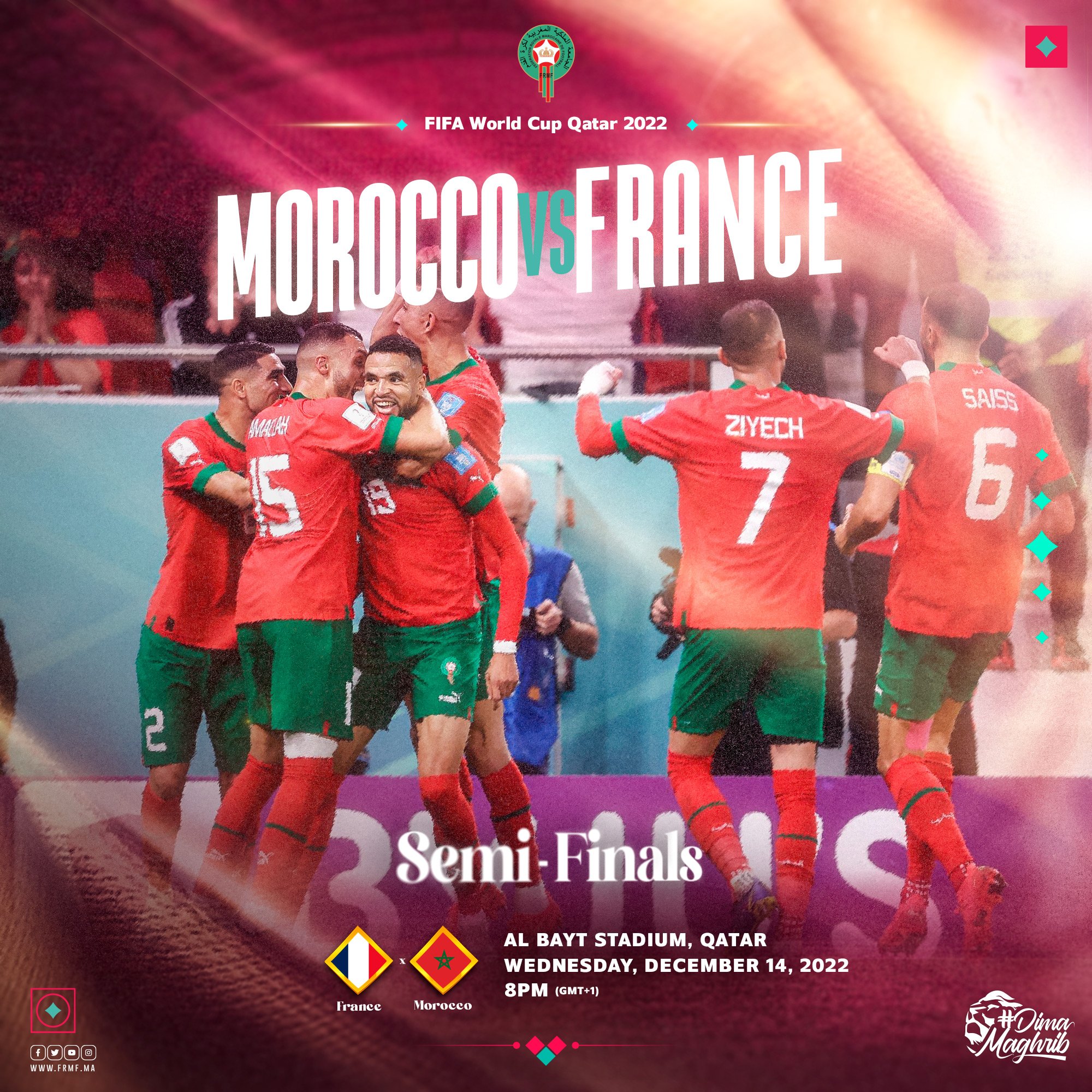 Immagine in evidenza: la prossima semifinale di Qatar 2022, Francia-Marocco - crediti foto: pagina ufficiale Facebook Equipe du Maroc