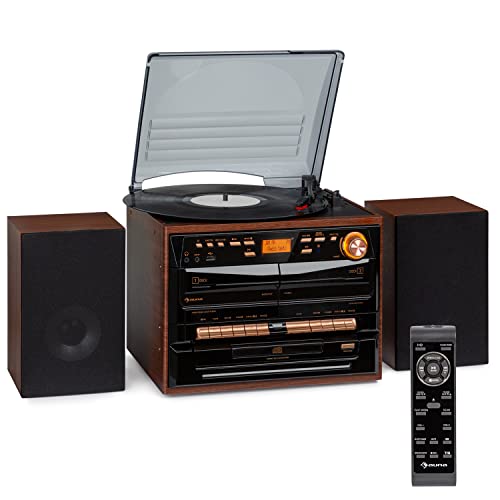 Giradischi vintage Auna con casse Stereo, AUX, lettore CD e radio DAB
