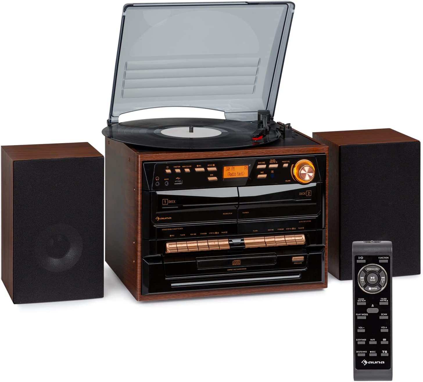 Auna Bluetooth giradischi vintage con Casse Stereo, AUX, Lettore CD e Radio DAB