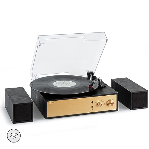 Giradischi vintage Bluetooth Auna a 3 velocità di riproduzione, con casse stereo e jack per cuffie